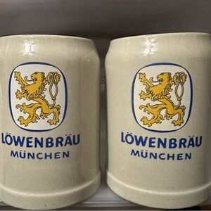 Vintage Lowenbrau München Beer Stein Set - Cream